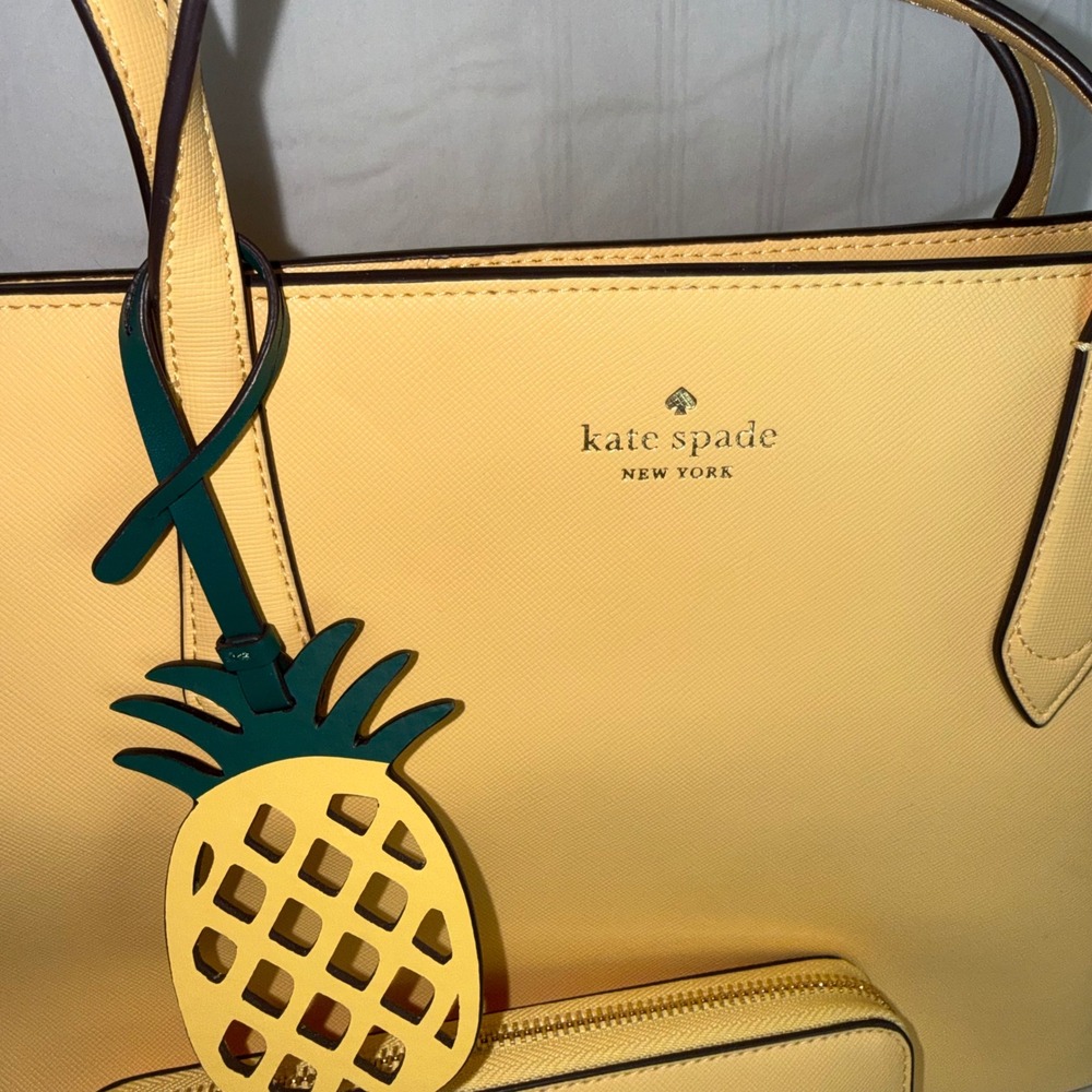 Kate Spade Buttercream Yellow Saffiano Leather Tote Bag Zip Wallet Set Pineapple - Picture 8 of 13